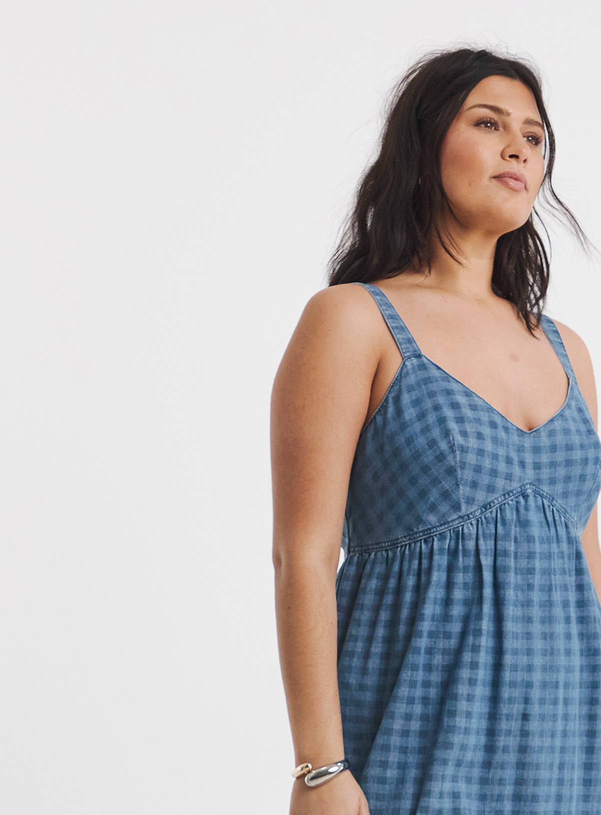 SIMPLY BE Gingham Sleeveless Denim Midaxi Dress 24 - Image 4